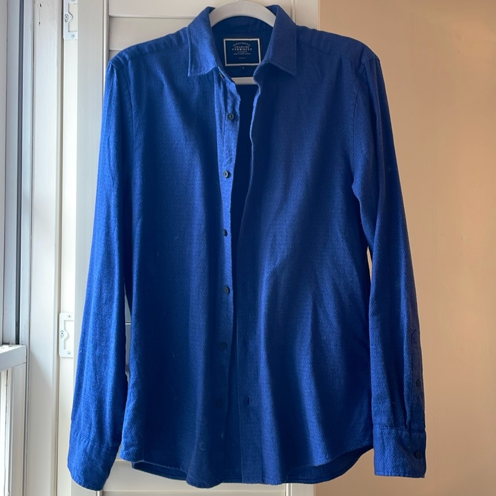 Charles Tyrwhitt long sleeve soft flannel slim fit shirt in navy size M